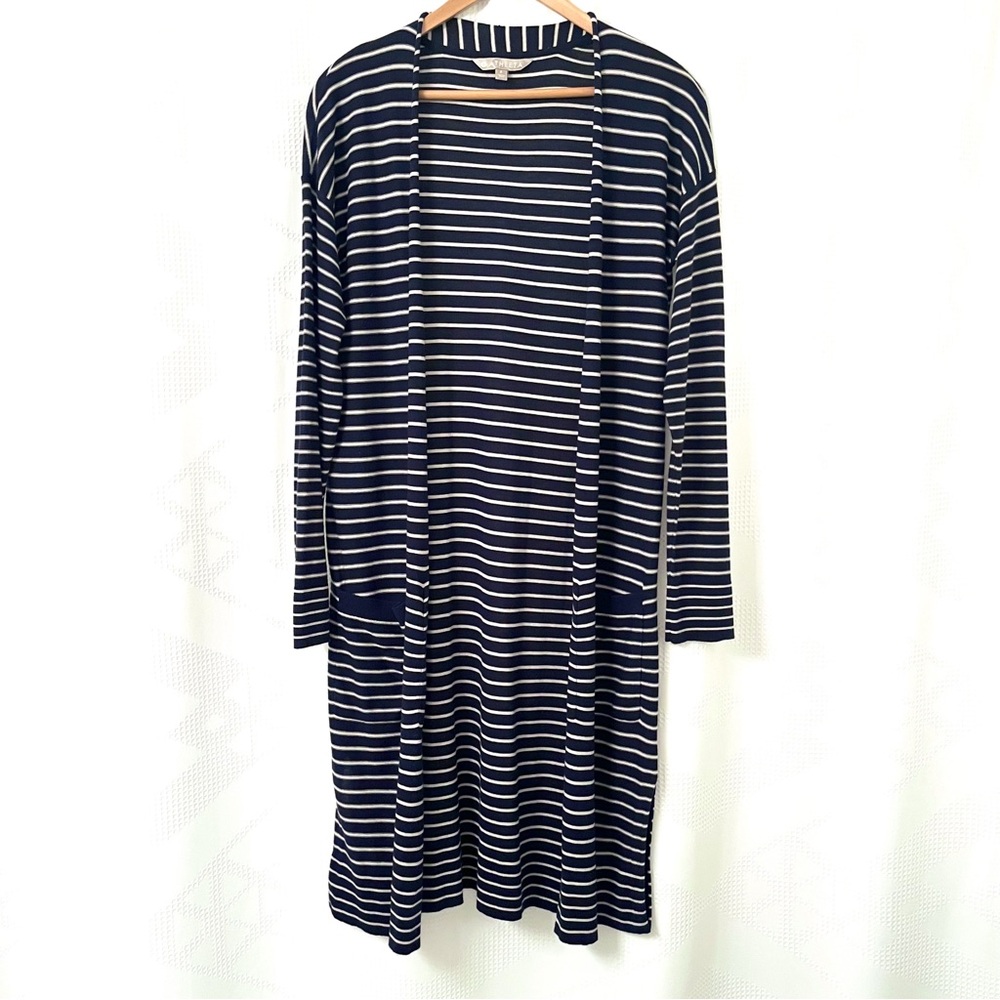 Athleta Navy Striped Duster Sweater M
